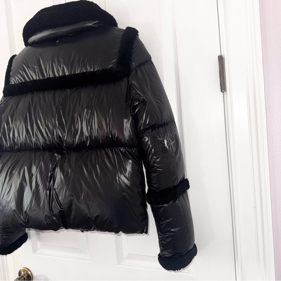 Mackage Montreal Miya black puffer jacket Shearling trim collar Small - Picture 10 of 16
